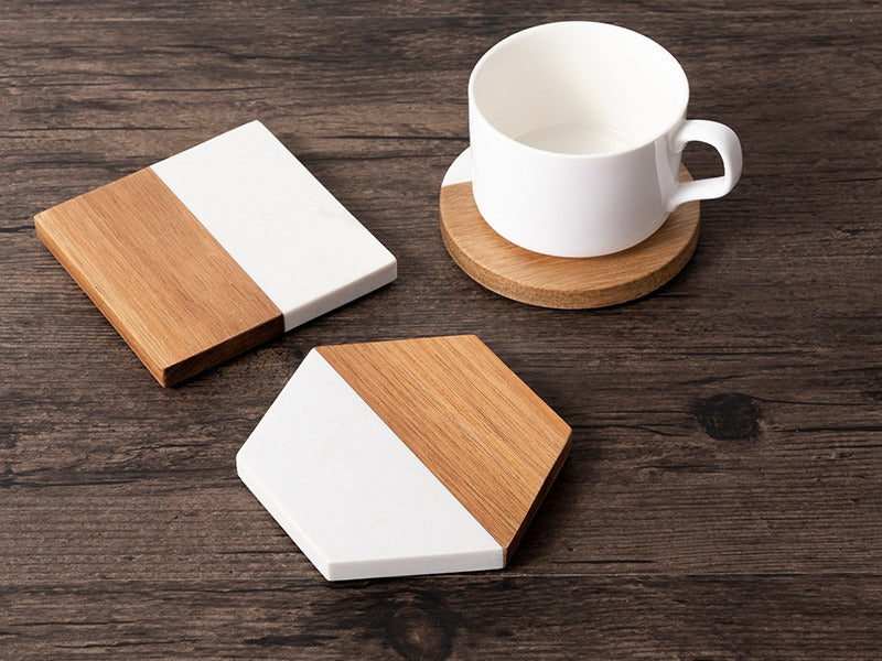 White Marble & Acacia Wood Coasters (4 pack)