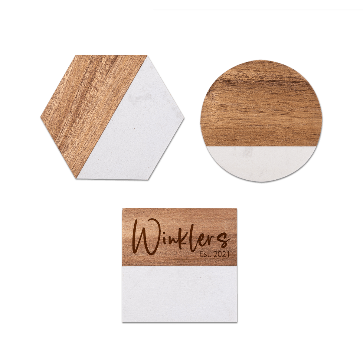 White Marble & Acacia Wood Coasters (4 pack)